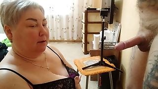 Does Blow-job And Gets A Dosage Of Spunk On Her Big Tits